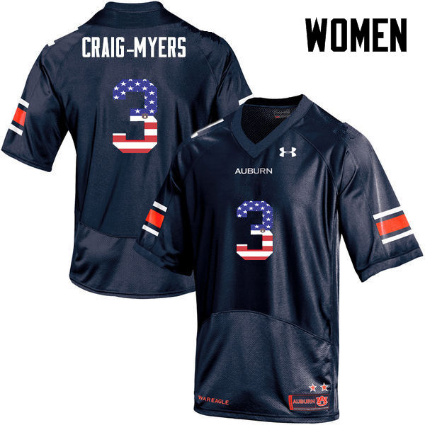 Women #3 Nate Craig-Myers Auburn Tigers USA Flag Fashion College Football Jerseys-Navy - Click Image to Close